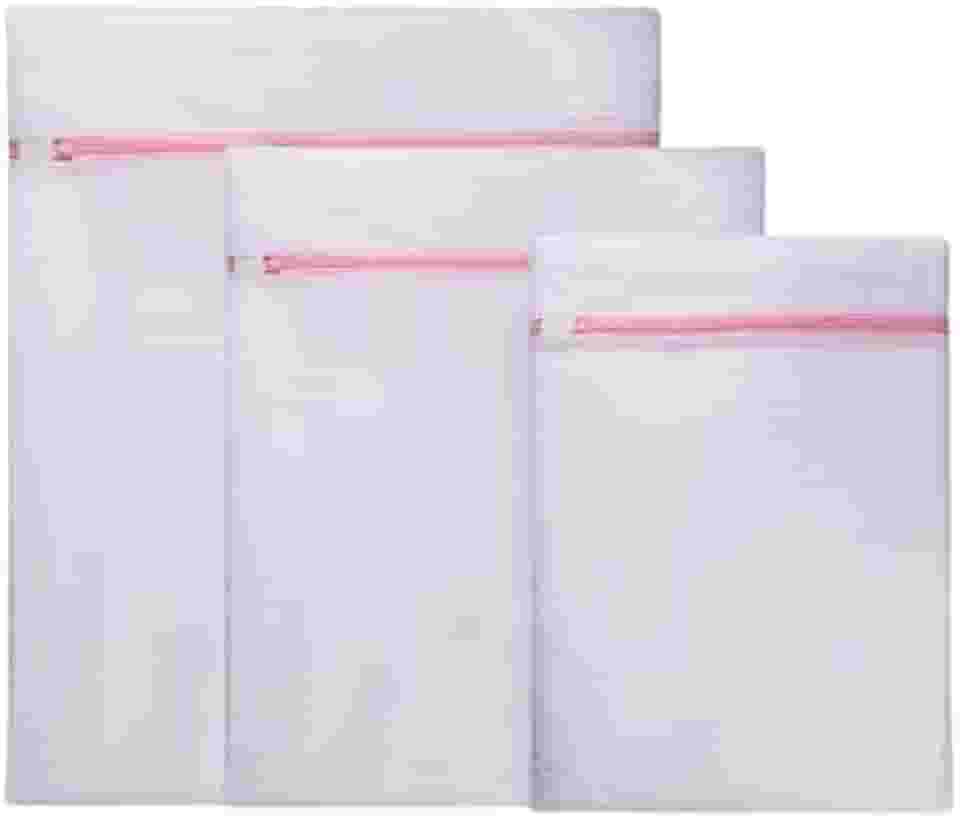 Kit com 3 Sacos Telados P+M+G Rosa com Zíper para Máquina de Lavar - Cesto para Peças Delicadas - Saco Telado para Roupas Delicadas