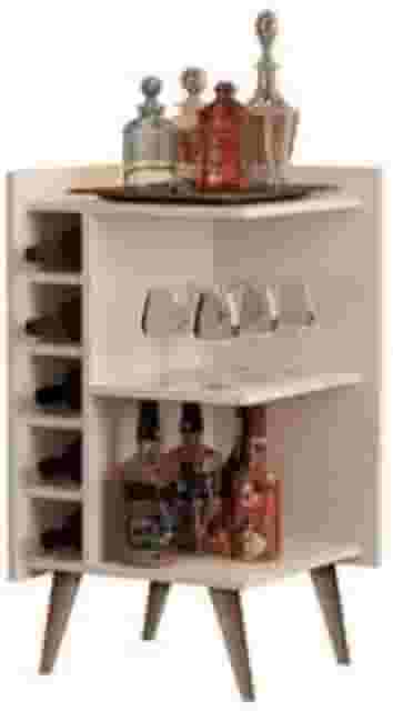 Aparador Canto Sala De Estar com Adega Bar Retrô Prateleira Organizadora para Hall De Entrada, Ideal para Famílias e Amantes de Decoração(Off White)