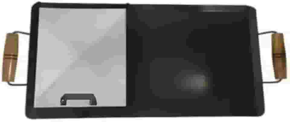 Chapa para Hambúrguer Profissional, Aço Carbono, 30x60cm, com Abafador e Alças em Madeira, para Lanches e Churrasqueira