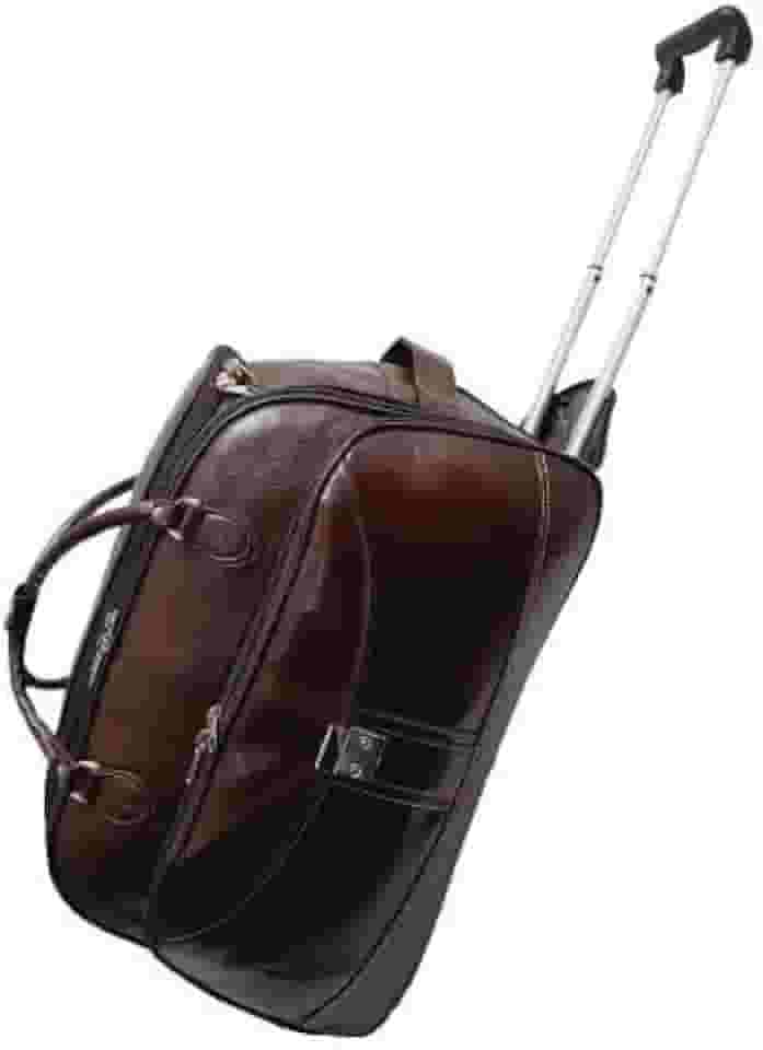 Mala de Viagem Grande com Rodas e Alça de Mão, Couro Marrom, Estilo Clássico