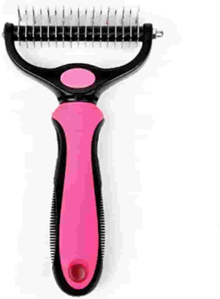 Escova Rasqueadeira Rake Removedor Tira Pelos Mortos Desembolador Remove Subpelos Cães Pets Gatos Cachorros - Grande (Rosa e Preto)