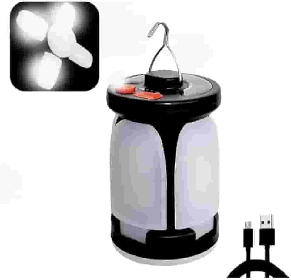 Lampião LED Recarregável com Entrada USB, Luz Forte para Camping, Barraca, Pesca, Emergência e Atividades ao Ar Livre com Alça de Transporte - Pratiarejo®