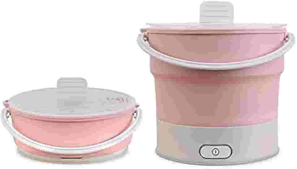 Mini Panela Elétrica Dobrável de 600 ml, Portátil, Vaporizador de Água Fervente para Vapor, Sopa, Macarrão, Ramen, Aveia (Rosa)