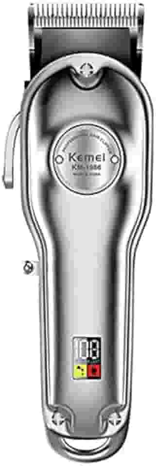 Máquina de Cortar Cabelo Profissional Sem fio Com Display kemei KM1986 (prata)