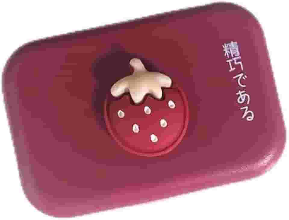 Estojo de lente de contato em forma com espelho, leve e portátil para casa e viagem (morango)