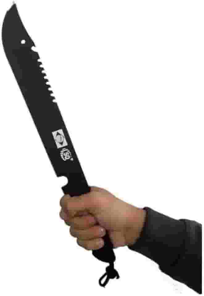 Machado Tático Militar em Aço Inoxidável com Bainha, 31cm, Cabo Emborrachado Antideslizante, Preto, para Camping, Pesca, Trilha, Sobrevivência