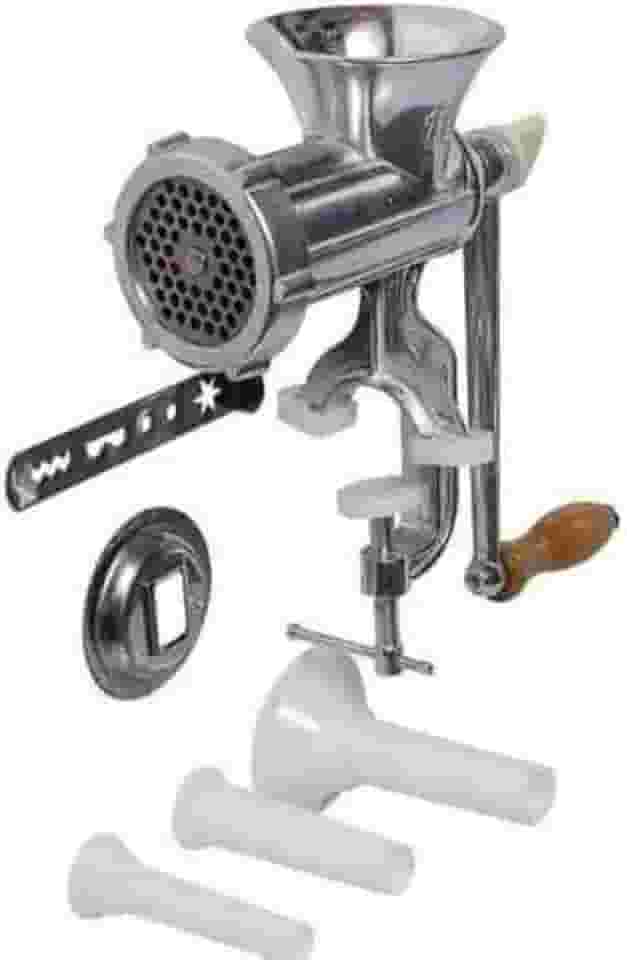 Máquina De Moer Carne Manual N10 Inox Multiuso Com Acessórios Para Embutidos E Biscoitos