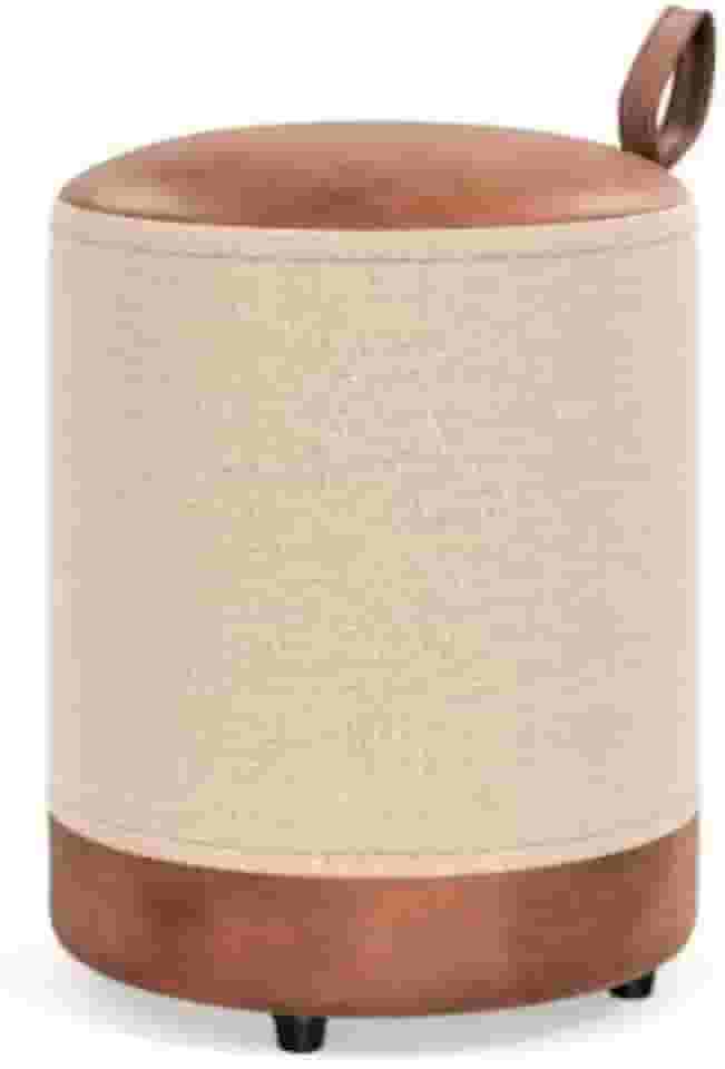 Puff Redondo Euro Couro e Linho Bege Sala Quarto 1 Unidade Puf