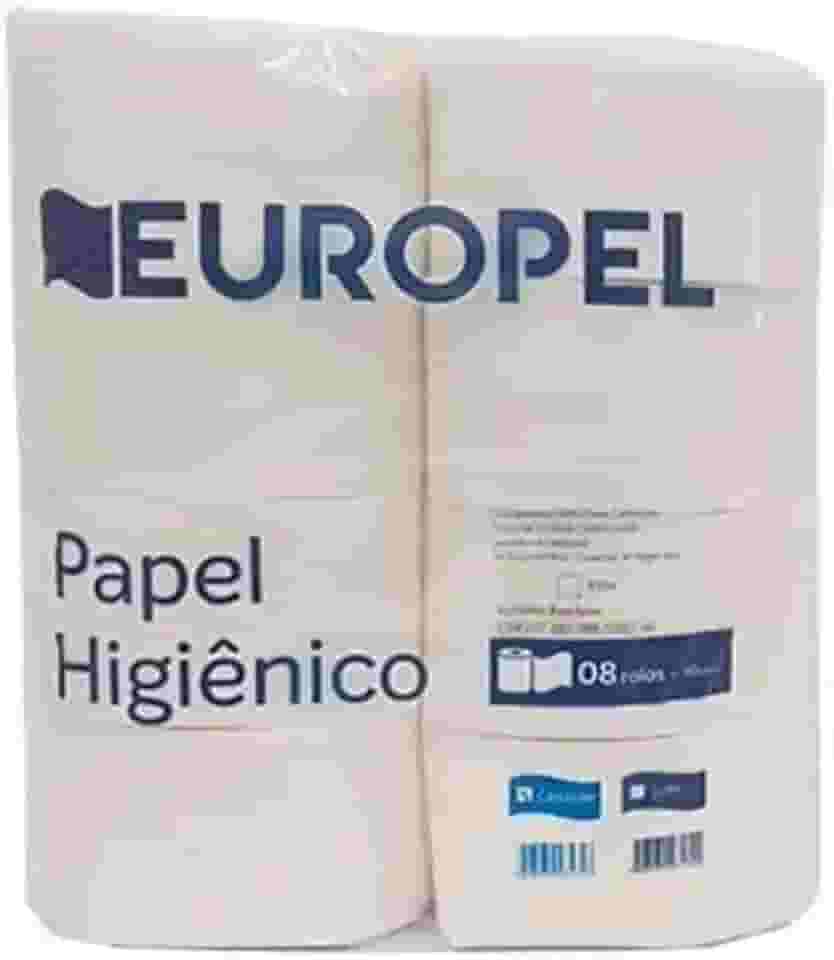 Rolão Papel Higiênico Institucional, 300 M, 100% Celulose, Branco, Europapel, 8 Unidades