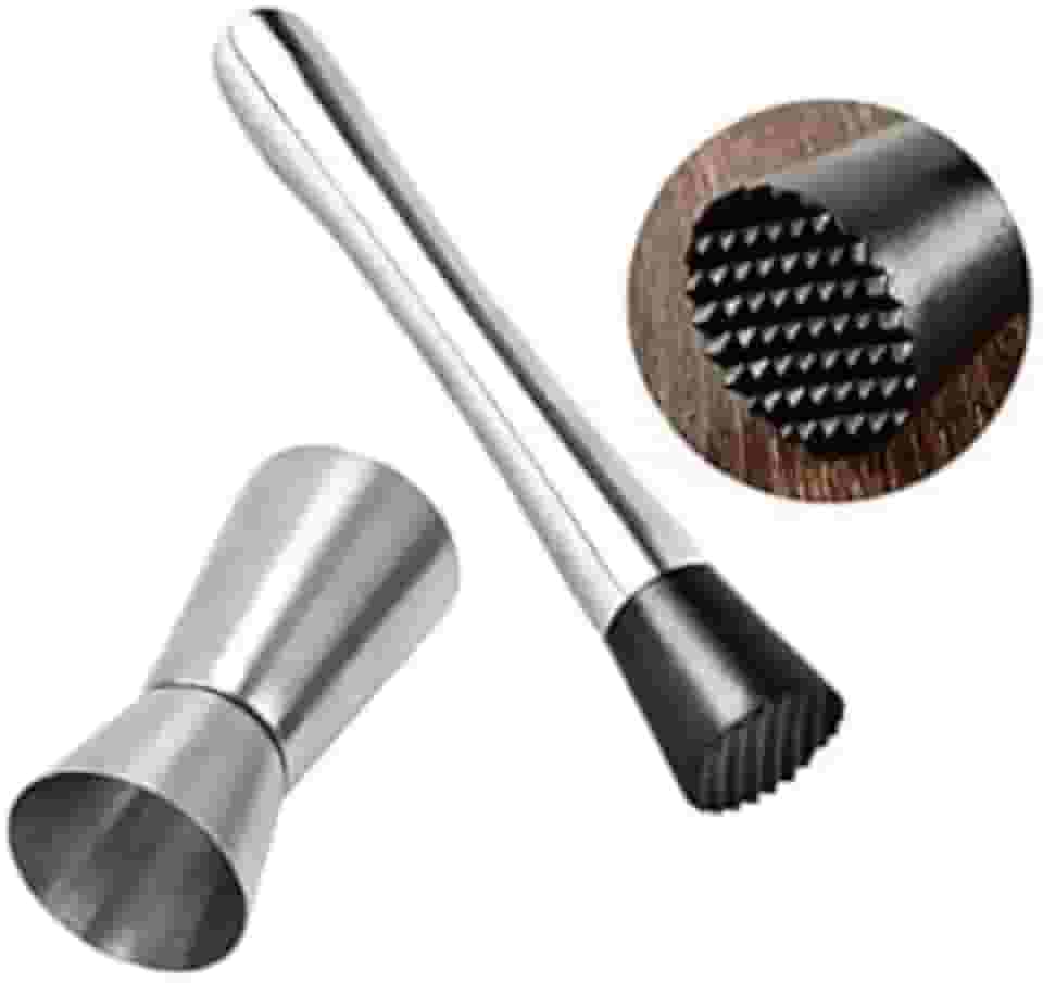 Kit Macerador Socador de Caipirinha e Drinks de Inox, Amassador Frutas de 20 cm com Dosador 25/50mL
