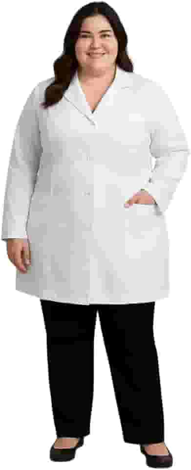 Jaleco Plus Size Feminino Branco Manga Longa com Bolsos e Fechamento em Botões