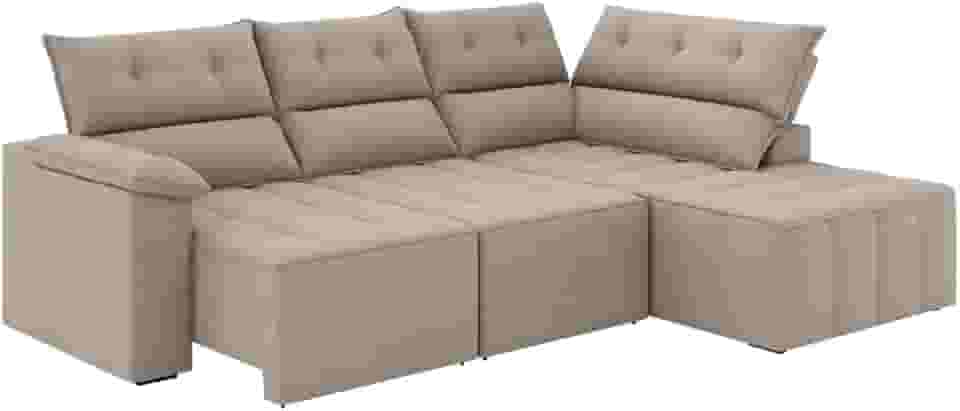 Sofá de Canto Retrátil e Reclinável 4 Lugares Santorini Veludo Luizzi (Capuccino)