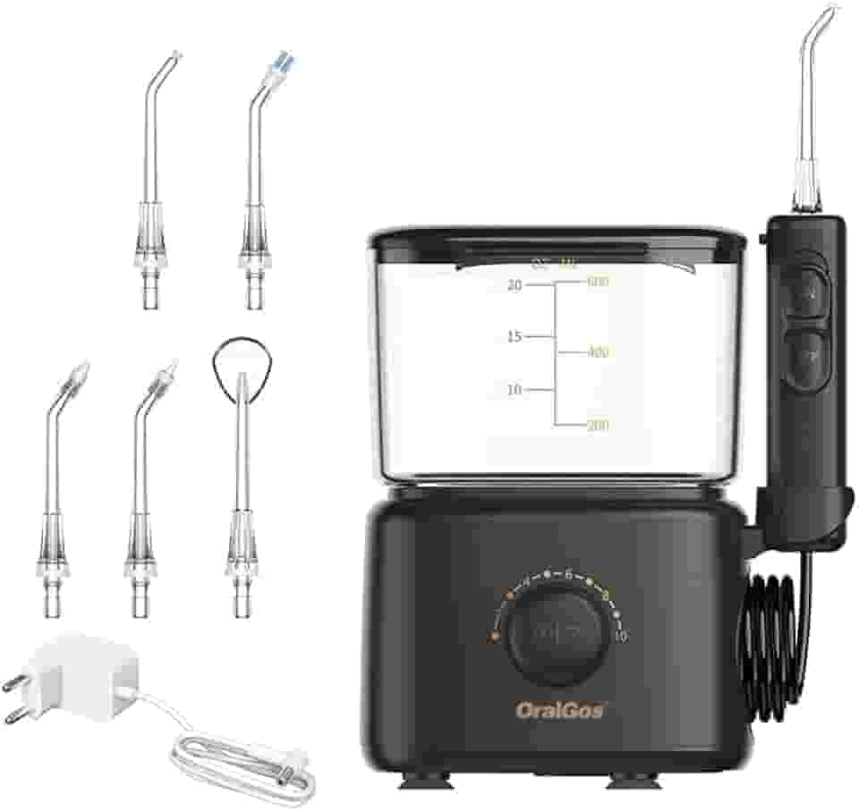 Irrigador Bucal Profissional, Reservatório de 600ml, Bivolt, Multifuncional Saúde, Limpeza Profunda, Jato de Água Ultrassônico, 10 Níveis de Pressão, Escova Elétrica, Versão Familiar, 5 Pontas Substituíveis, Preto
