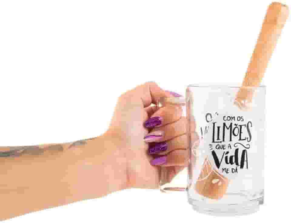 Kit Caipirinha "Limões da Vida" - Caneco de Cerâmica com Socador de Madeira Premium - Conjunto para Drinks e Coquetéis