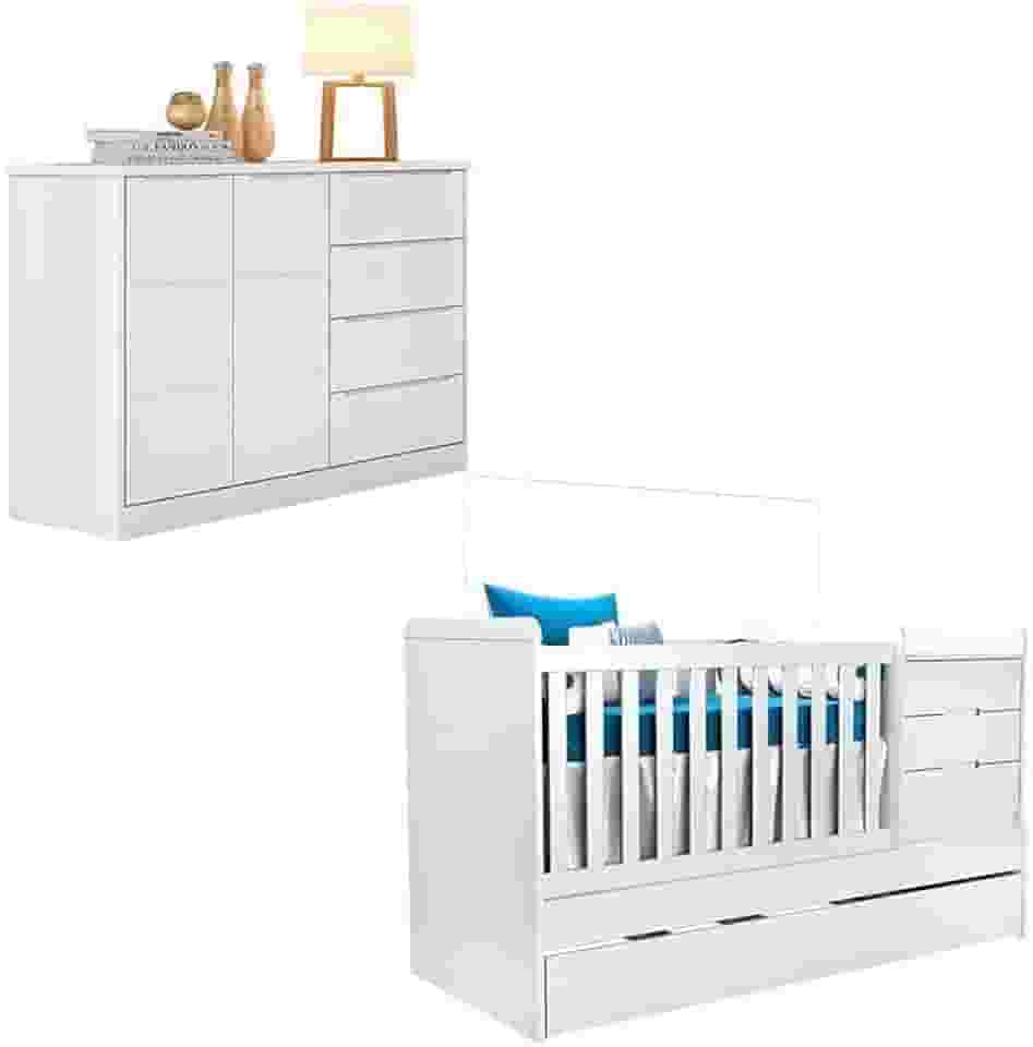 Berço Multifuncional Cleo com Cômoda Blenda Branco Acetinado - Phoenix