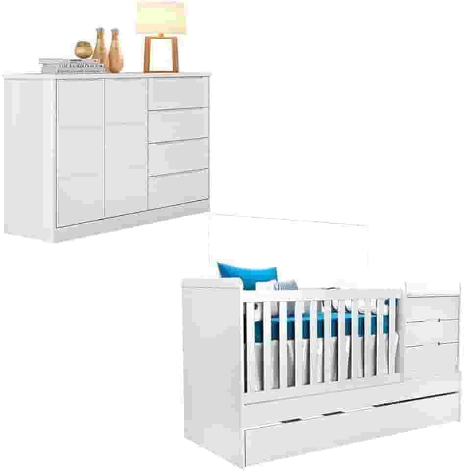 Berço Multifuncional Cleo com Cômoda Blenda Branco Acetinado - Phoenix