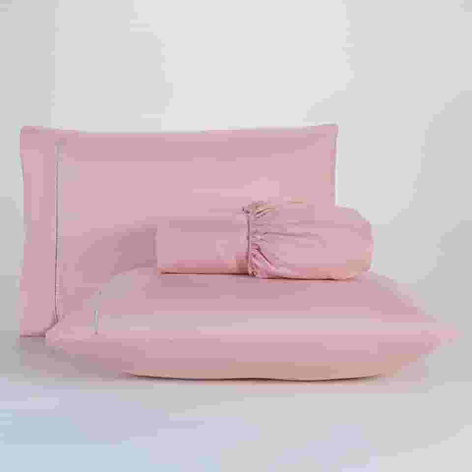 Jogo De Lençol 400 Fios Percal Poliéster Liso Toque Macio com Elástico Diversos Tamanho Solteiro Casal Queen King Size (Solteiro, Rose)
