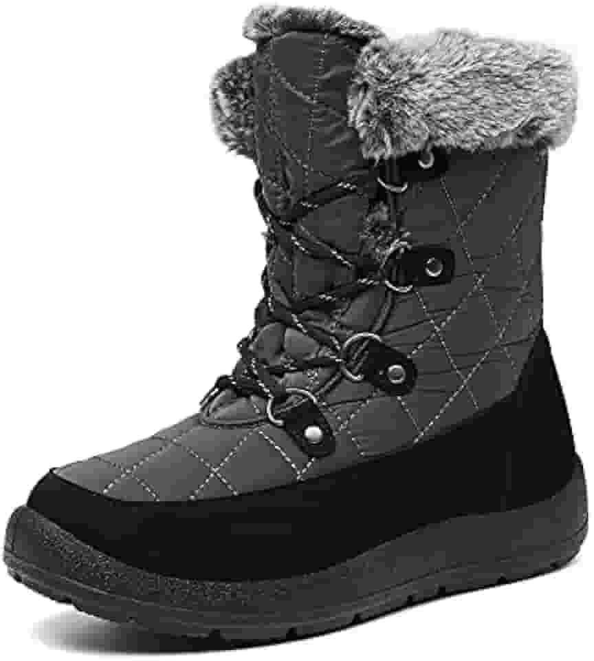 Botas femininas impermeáveis para neve de inverno com isolamento térmico para ambientes externos, botas femininas leves forradas com pele antiderrapante, Cinza, 10.5 Wide