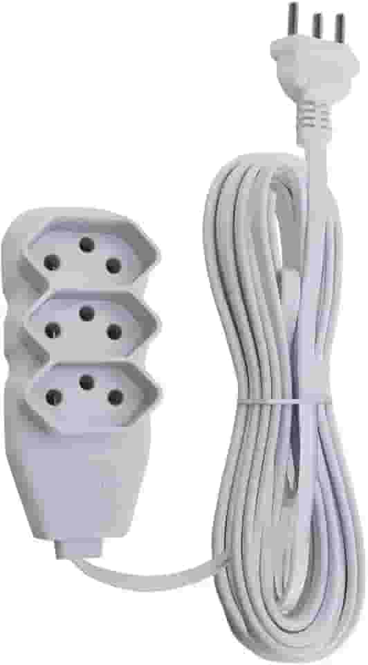 Extensao 3 Tomadas Slim Tripolar Branco 5,0M