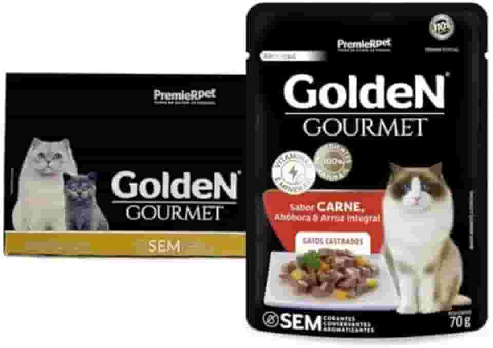 Golden Gourmet Gato Castrado Sabor Carne 70g - Caixa com 20 unidades