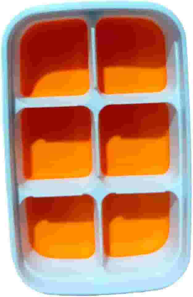 Forma de Gelo 6 Cavidades com Tampa e Fundo em Silicone – Cubos Grandes, Fácil Remoção e Livre de BPA (Laranja + Branco)