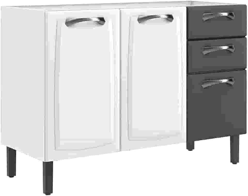 Balcão de Cozinha Itatiaia em Aço 3 Portas 2 Gavetas Branco e Grafite Sem Tampo New Premium