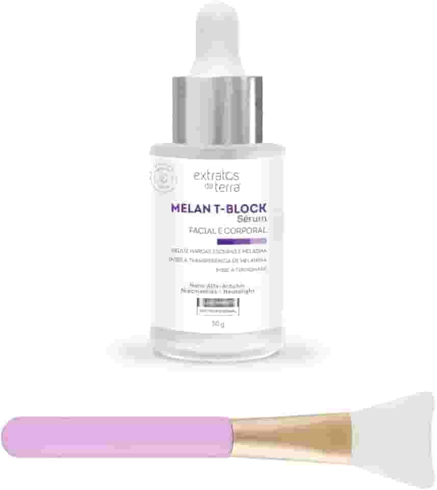 Sérum Clareador Melan T-Block Redução de Manchas, Melasma e Uniformização do Tom da Pele - 30g + GIANINIS Pincel de Sílicone