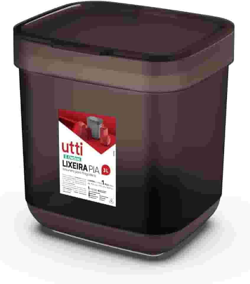 Ordene - Lixeira para Pia de 3 Litros, Cor Fumê, Linha Utti