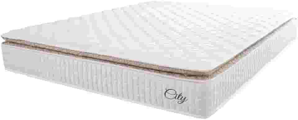 Colchão Casal Molas Ensacadas City Pillow Top 138x188x23cm Branco/Bege Hellen - Suporta até 110kg por Pessoa