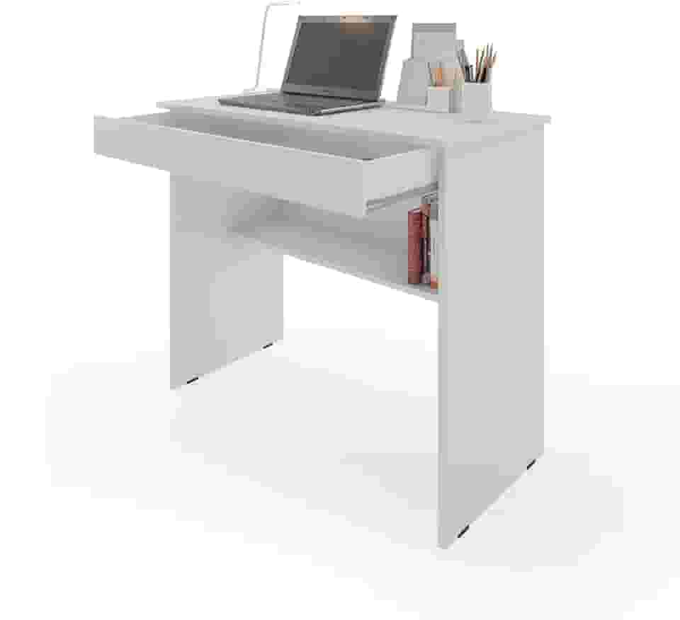 Escrivaninha/Mesa de Computador com 1 Gaveta e Prateleira Organizadora para Quarto ou Escritório de Estudo (Branco)