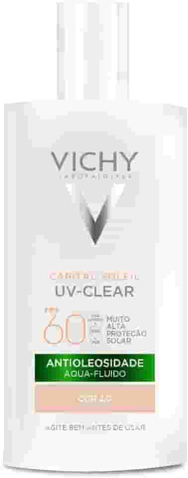 Vichy Capital Soleil UV-Clear Protetor Solar Facial Antioleosidade e Antiacne, Toque Seco FPS 60, com Niacinamida e Ácido Salicílico, Acabamento Invisível, Cor 2.0, 40g
