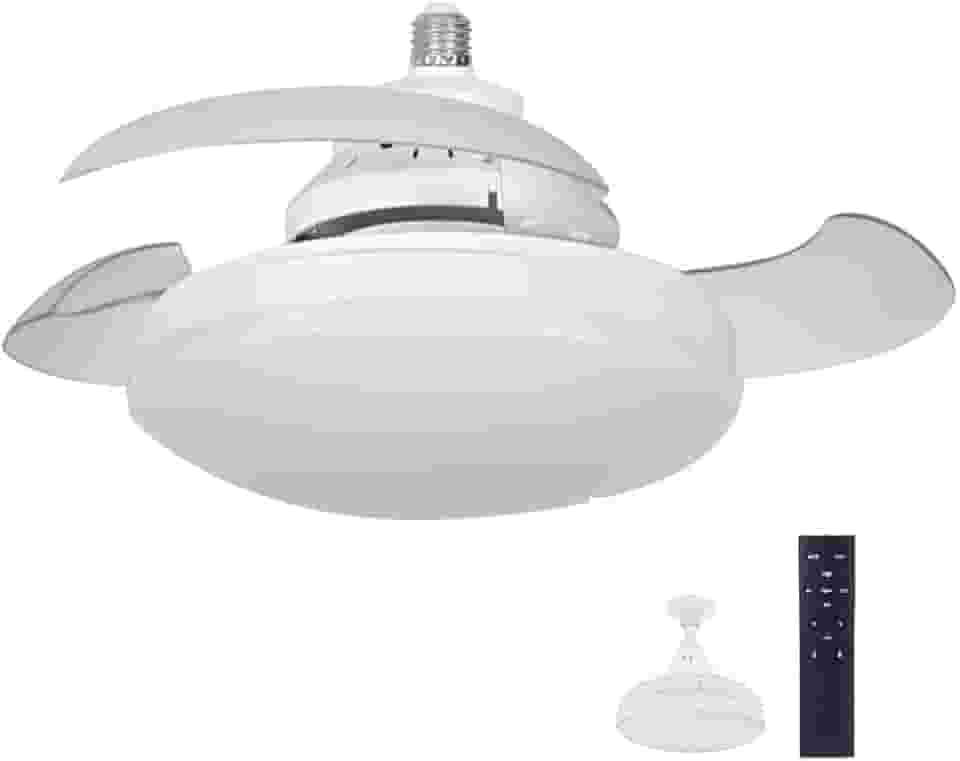 Ventilador de Teto com Controle Remoto Pás Retráteis E27 LED 18W 3 Cores 4 Velocidades Motor Brushless 85-265V