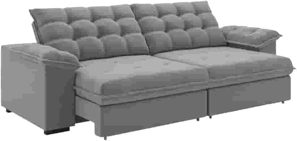 Sofá Retrátil e Reclinável Bipartido 2,90m 5 Lugares Palermo Slim Luizzi (Chumbo)