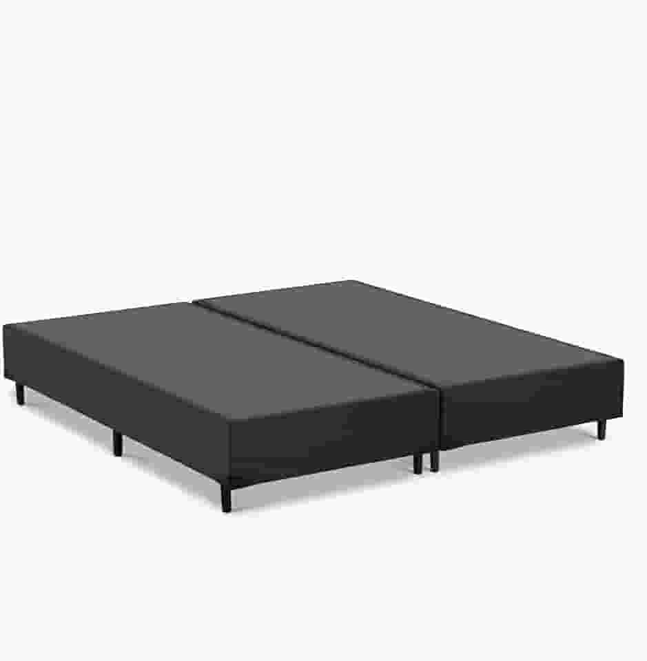 Cama Box Queen Bipartido 79, Pés de Madeira (Corino, Preto)