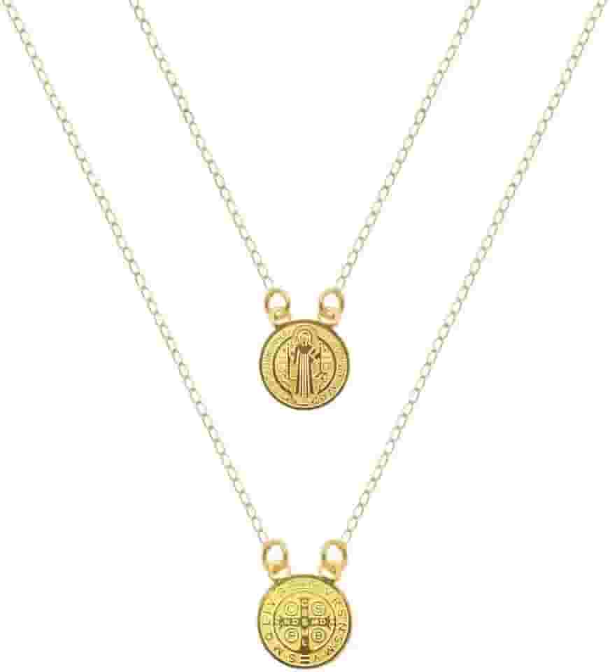 Escapulário São Bento Dourado feito em Aço Inox 316 Para Presente Corrente Cordão Colar Masculino e Feminino