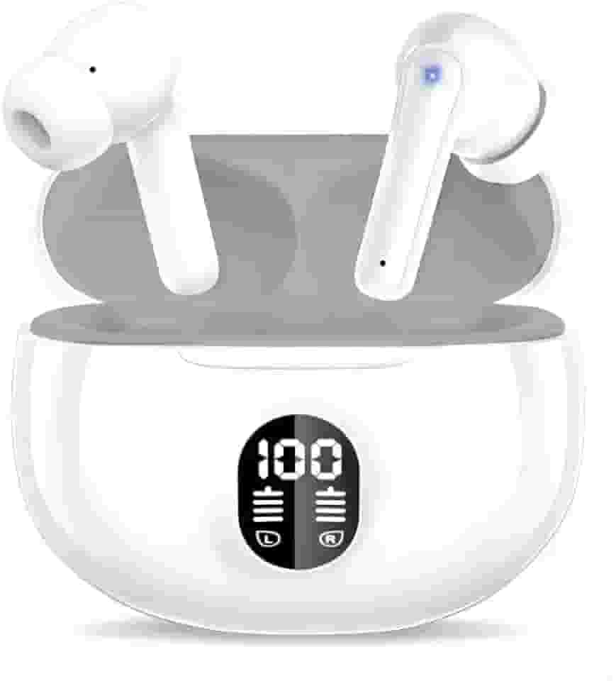 Fones de Ouvido Bluetooth 5.3 Sem Fio – Som Potente com Graves Intensos, Microfone Integrado, Resistência IPX5 à Água e Poeira, Ideais para Corrida, Ciclismo e Treinos (Branco)