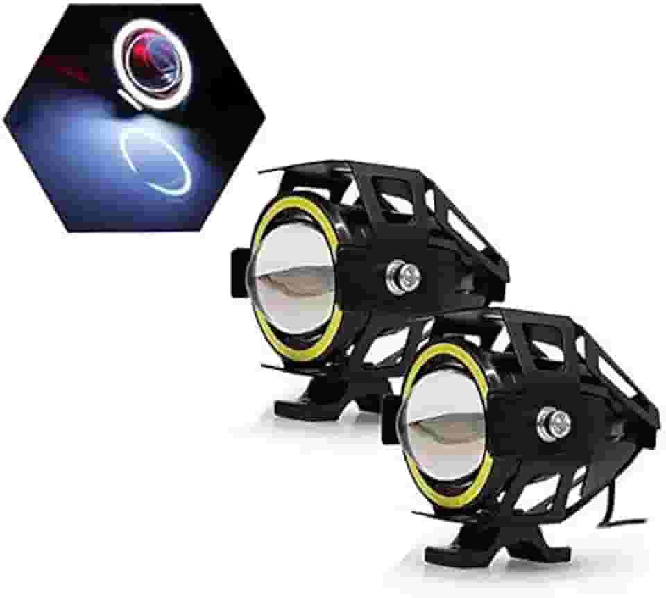 Farol de Milha Moto Angel Eyes Branco U7 Grande Luz Par Auxiliar Universal