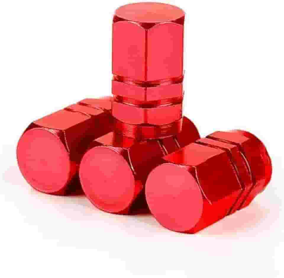 Kit 4 Tampas Válvula Pneu Fluorescente Luminoso Noturno Universal Carro, Moto, Bike Acessório para Proprietários de Veículos(Alumínio - Vermelho)