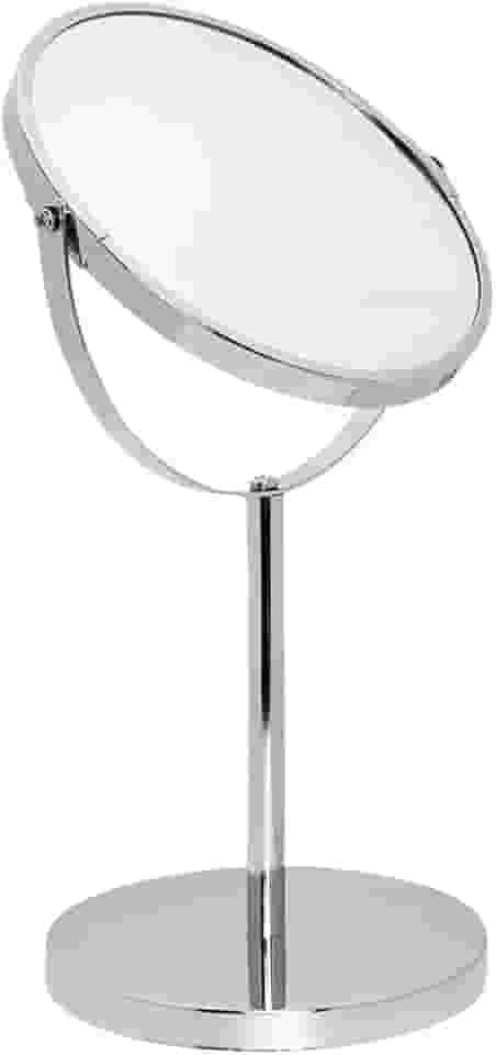 Mimo Style Espelho de Aumento com Base Cor Prata, Dupla Face 360º Rotativo, Lado Normal e Outro Com Ampliação em 5X. Acabamento em Aço Inoxidável de Qualidade e Elegante
