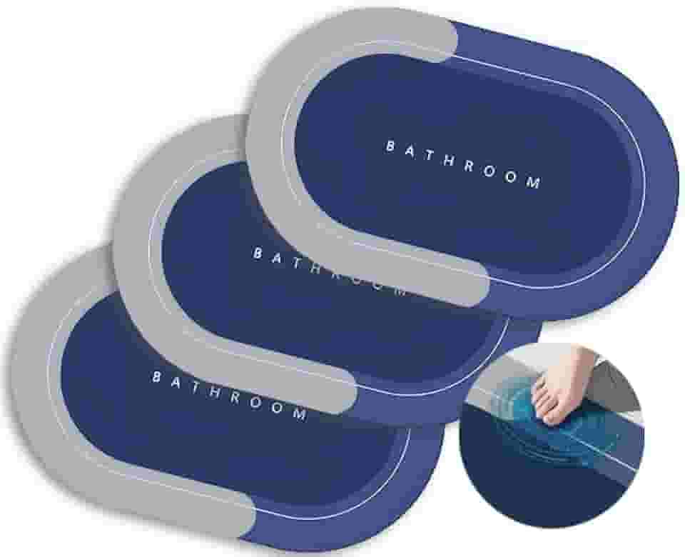 Kit 3 Tapetes de Banheiro Magico Antiderrapante Super Absorvente Emborrachado Secagem Rápida Fácil De Limpar Forte Aderência Alta Absorção De Água E Umidade Design Elegante (CINZA, AZUL E ROXO ESCURO)