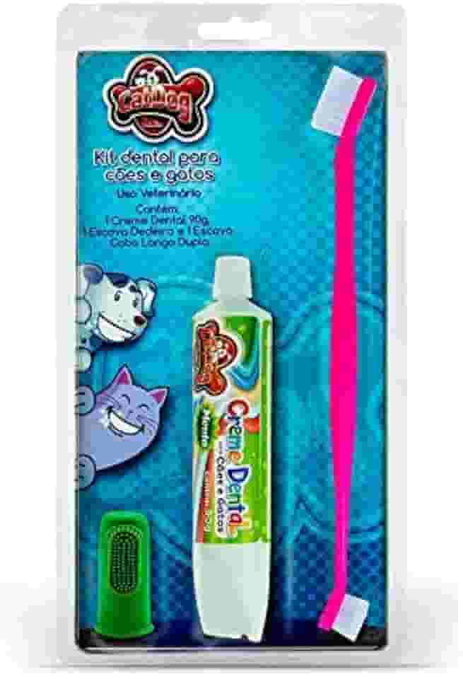 Kit Bucal para Cães e Gato, Dedeira para escovação bucal + Escova de dentes + Creme dental Mental 90g, Kit Anti-tártaro