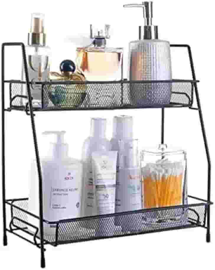 Organizador Banheiro 2 Andares Prime – Prateleira em Metal Preto para Cosméticos, Cozinha, Vasos e Utensílios – Compacto e Resistente