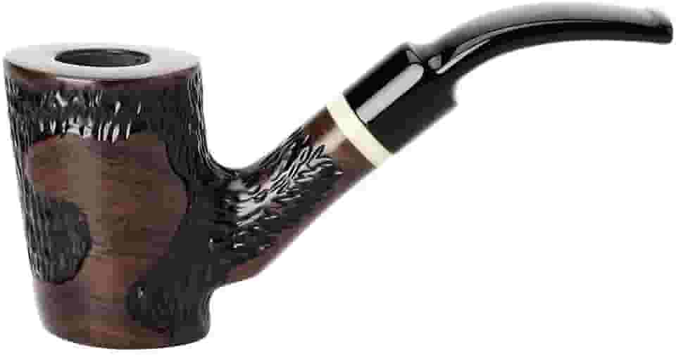 MUXIANG Cachimbo de ébano feito à mão para entalhe hastes dobradas com imitação de marfim anel decorativo cachimbo caixa de presente e acessórios WGAC0025K01