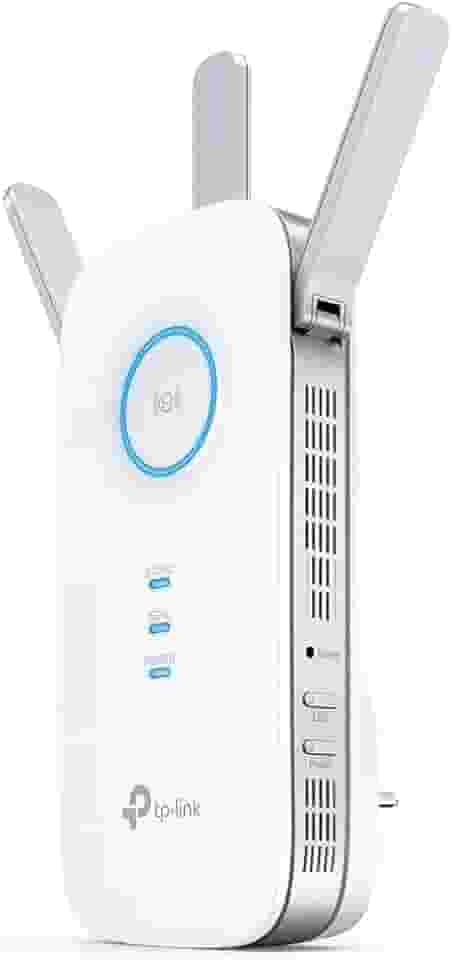 TP-Link RE450 Extensor de Rango de Repetidor WiFi de Banda Dual Universal, 3 Antenas Externas, Puerto Gigabit Ethernet, AC1750, Modo AP Compatible, Blanco