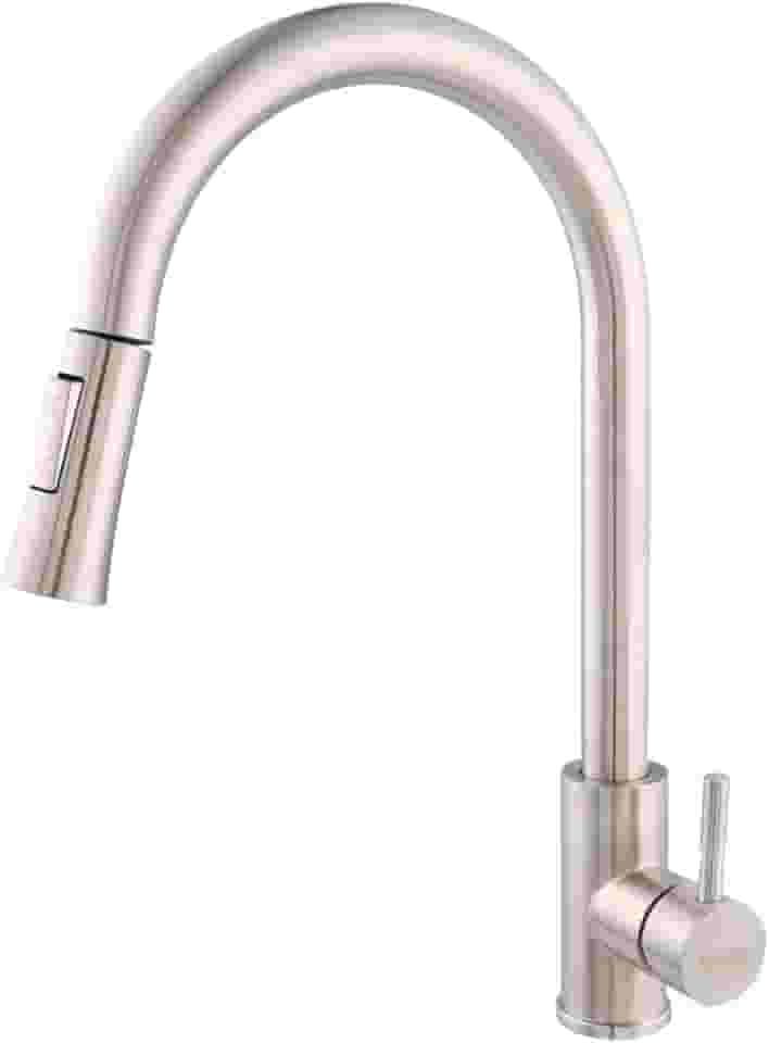 Raro, Torneira Inox 304 Gourmet Misturador Monocomando Para Cozinha Com Mangueira Retrátil Extensível Bico Fino Escovado