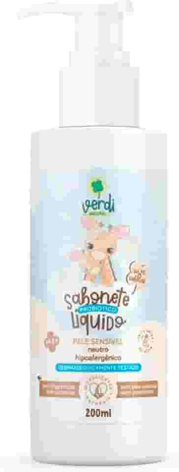 Sabonete Líquido Vegano Natural Bebê Infantil Probiótico Hipoalergênico Neutro Desenvolvido para Pele Delicada Não Arde os Olhos Derrmatológicamente Testado 100% Natural