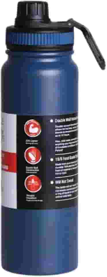 Garrafa de Água Térmica Inox 800ml Esportiva com Alça Parede Dupla Isolada a Vácuo Antivazamento Garrafinha Academia Fitness Corrida Esportes Escritório Aço Inox (Azul)