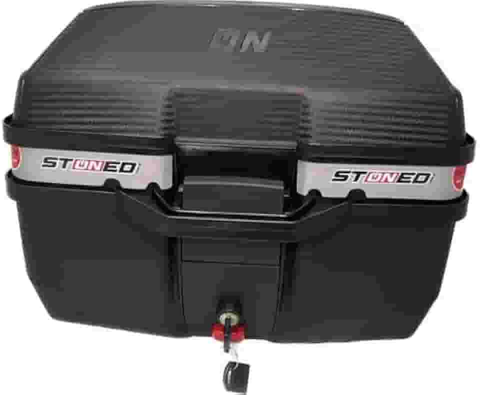 Bau Moto Bauleto Stoned 35 Litros C/Base Universal Traseiro Faixa Cinza