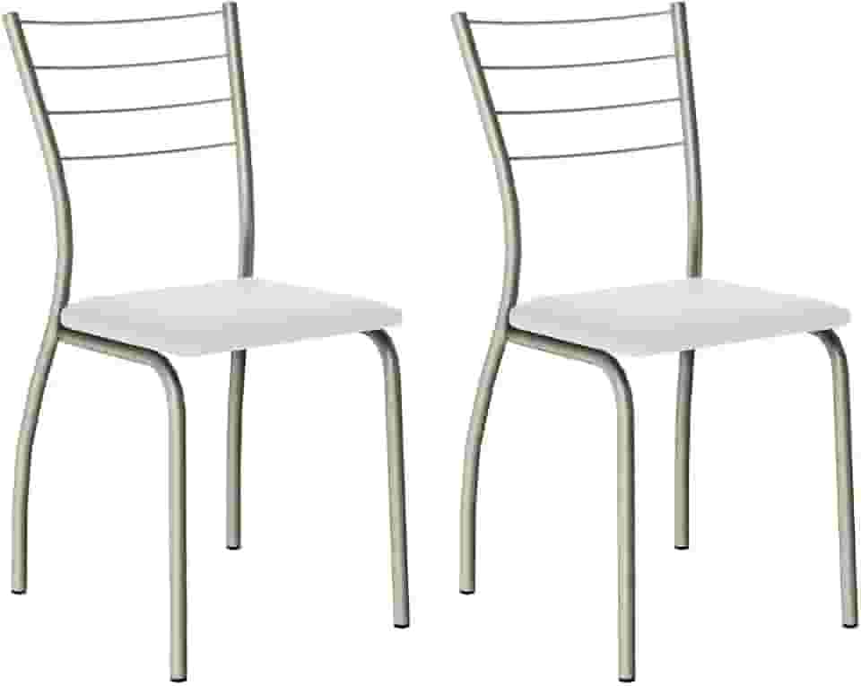 Conjunto 2 Cadeiras 1700 Tubo Prata Napa Branca Carraro