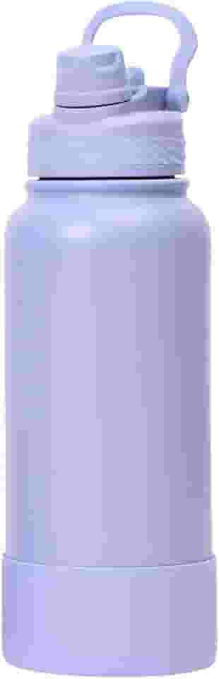 Garrafa Térmica de Água 1 Litro com Alça Garrafinha 2 em 1 com Canudo e Saída Livre em Inox e Sistema Térmico a Vácuo (Lilás)
